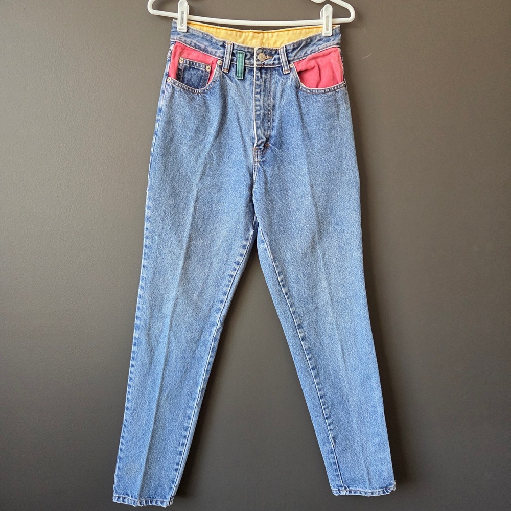 Vintage‎ Jordache High Rise Colorblock Pockets Mom Jeans 9/10 80s 90s